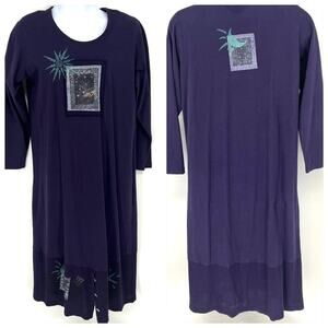 Vintage Focus Size Large ¾ Sleeve Cotton Maxi Dress Cover Up Dark Plum
